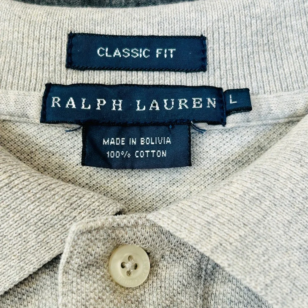 Ralph Lauren Polo Shirt Mens L Classic Fit Light Gray Short Sleeve Cotton Casual